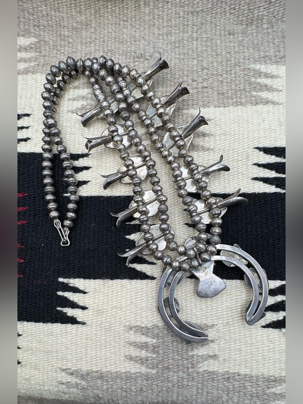 Native American 900 Silver Natural Turquoise Squash Blossom Naja Necklace - Picture 9 of 10